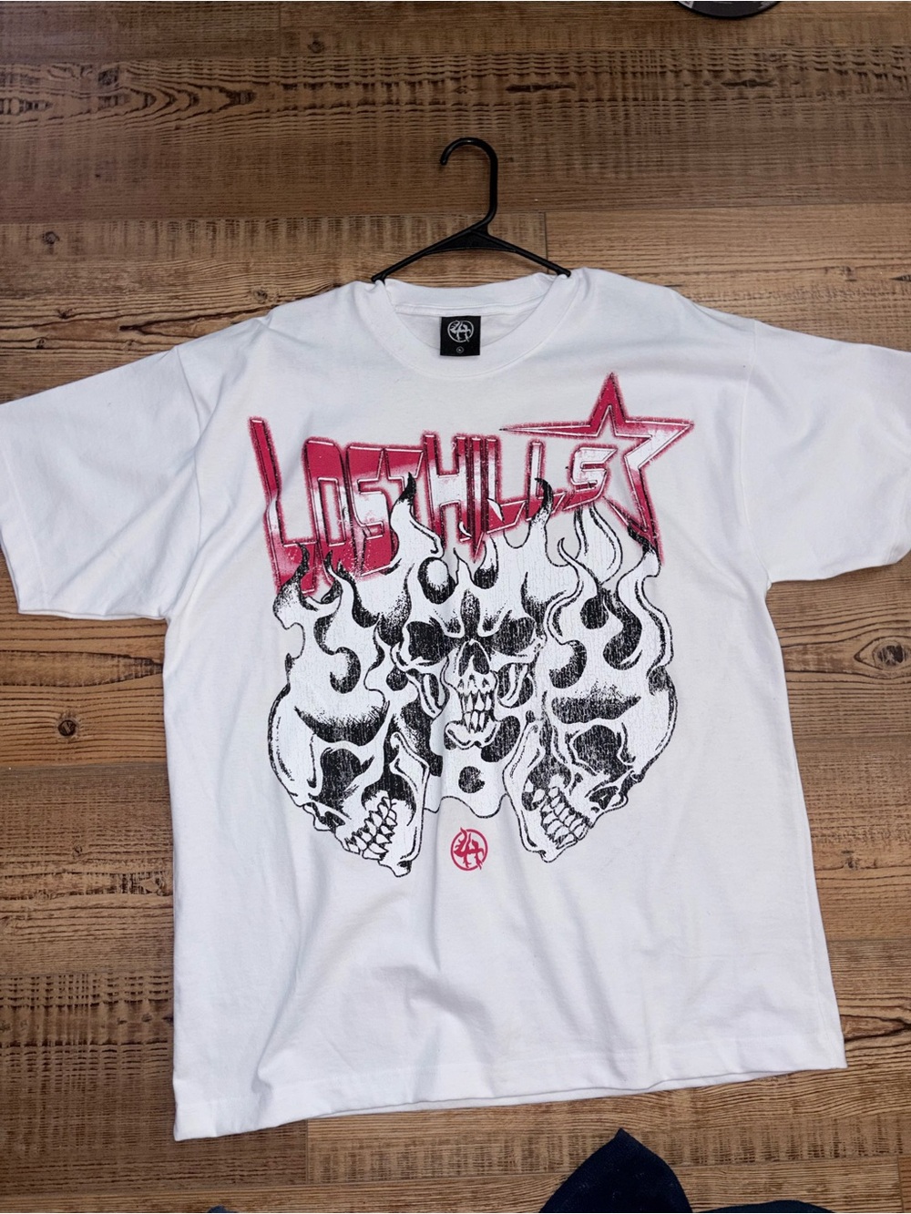 White Short-Sleeve Graphic Skull Tee with Pink Accents